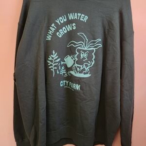 Port and Company Crewneck Sweater - Charcoal with Teal Graphic